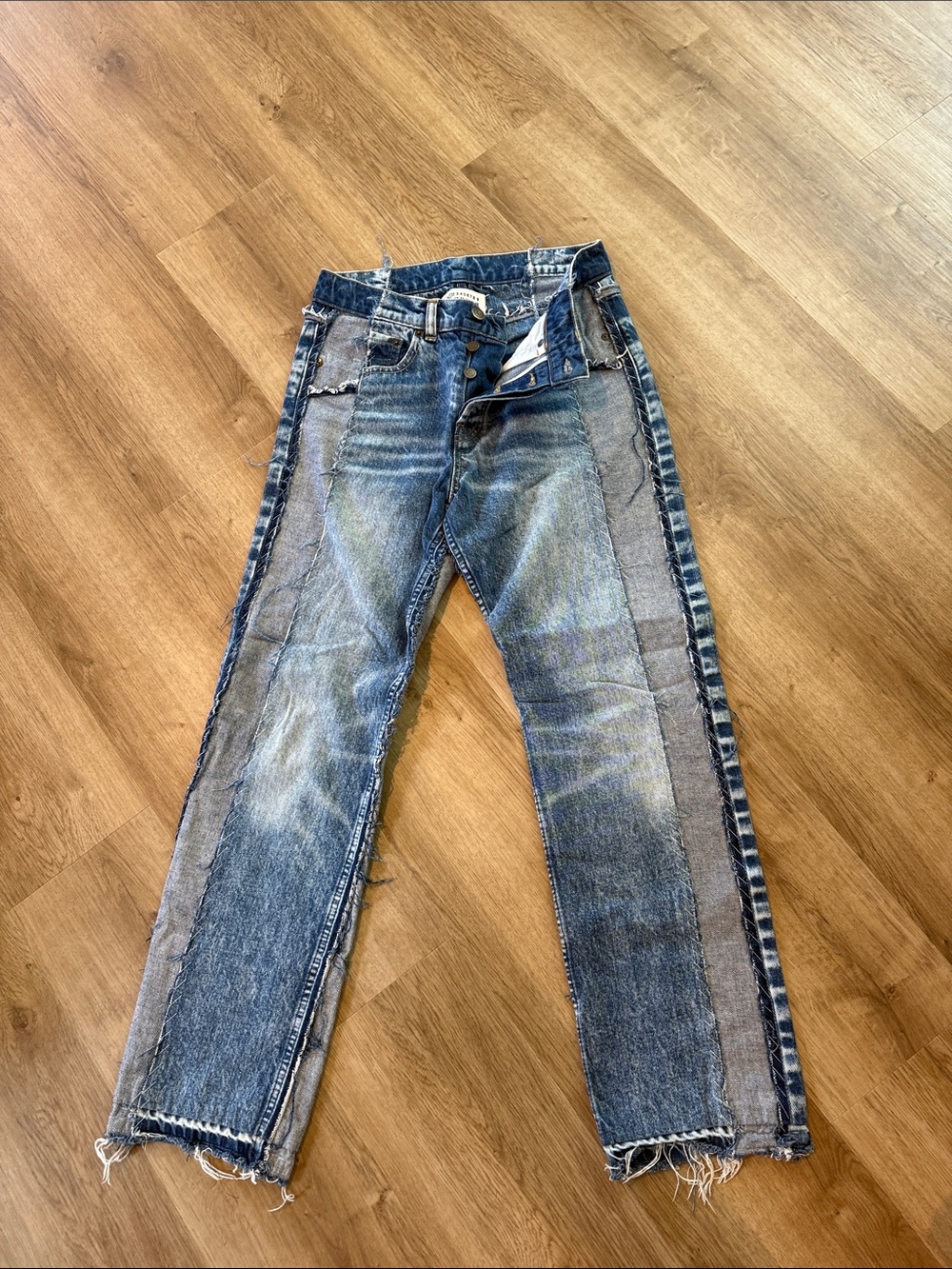 Maison Martin Margiela Two-Tone Washed Blue Straight Jeans